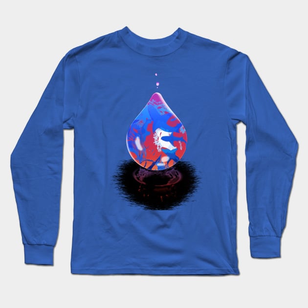 Water Drop - Blue Sharks Swimming In The Ocean Edit Long Sleeve T-Shirt by MerlinArt